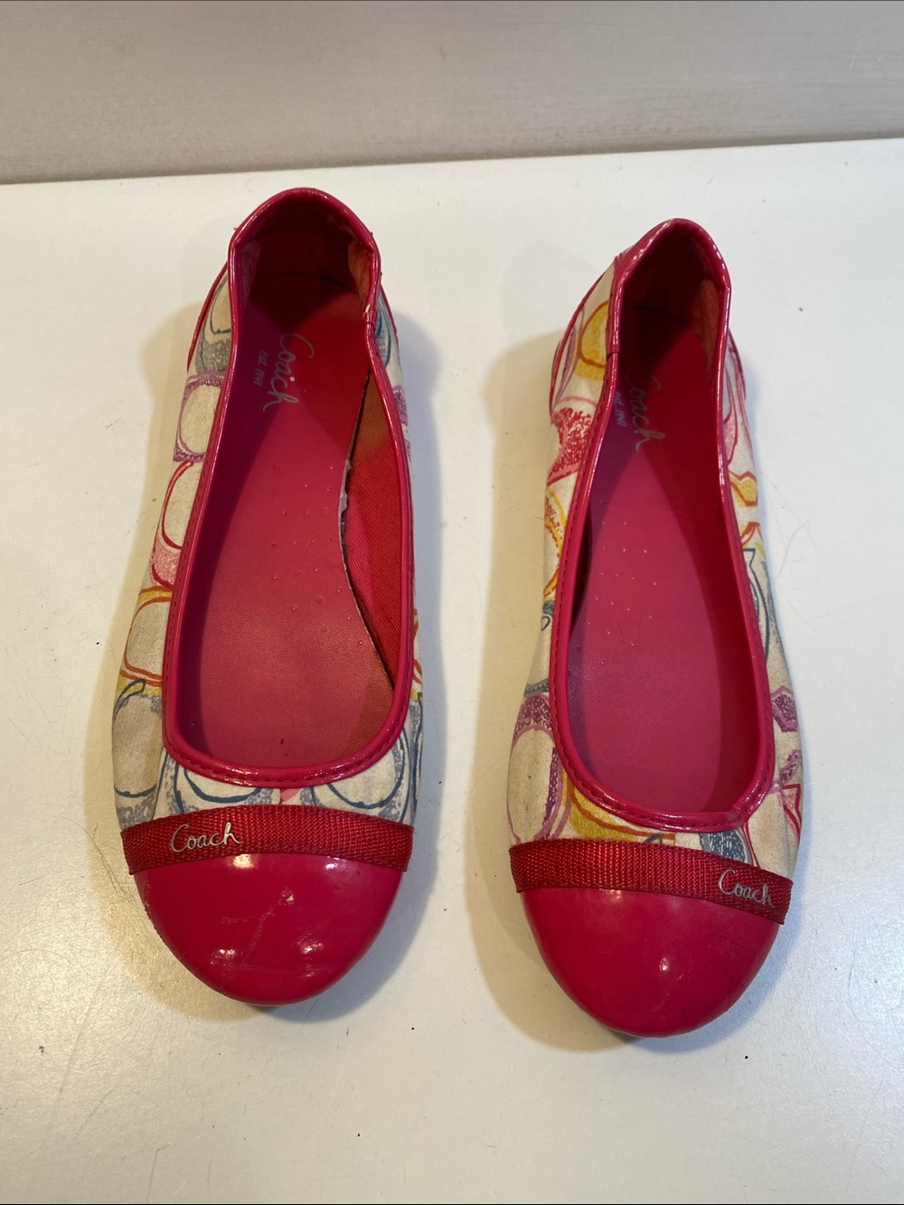 Coach Cecile Signature Multicolor Canvas Ballet Flats with Pink Trim Sz 7.5M
